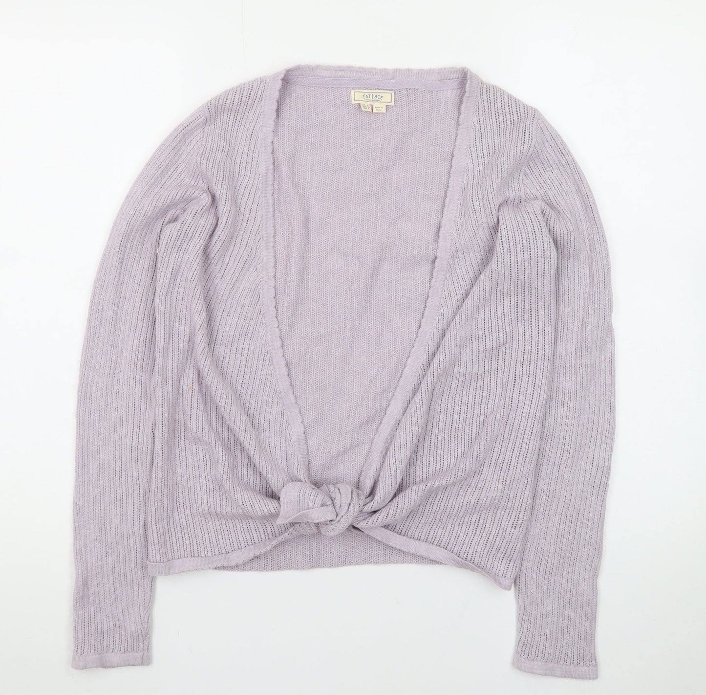 Fat Face Women’s Purple Knit Cotton Cardigan UK 8 V-Neck Tie Front
