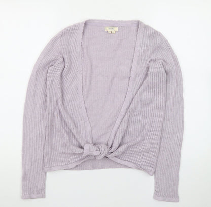 Fat Face Women’s Purple Knit Cotton Cardigan UK 8 V-Neck Tie Front