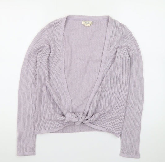 Fat Face Women’s Purple Knit Cotton Cardigan UK 8 V-Neck Tie Front