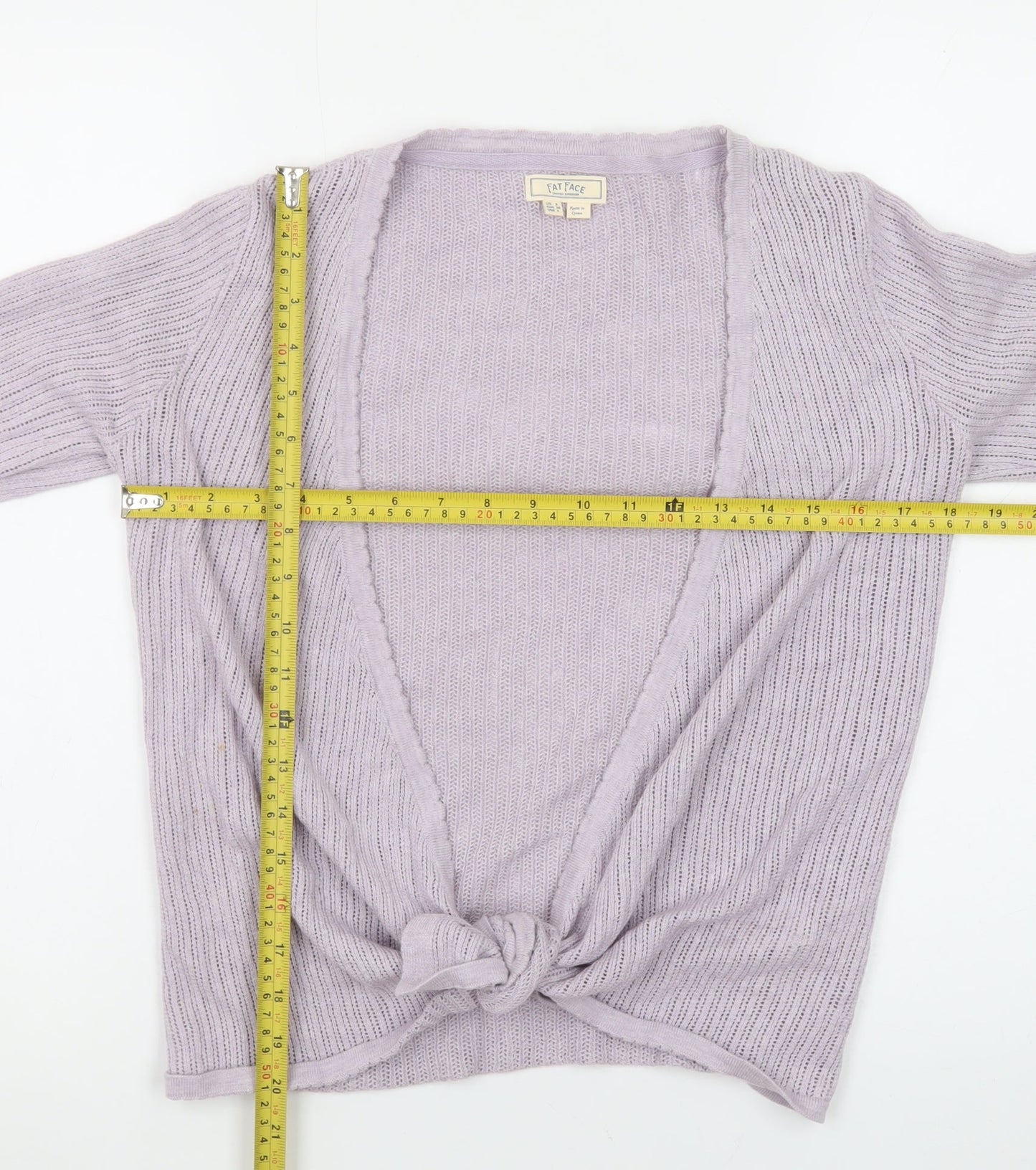 Fat Face Women’s Purple Knit Cotton Cardigan UK 8 V-Neck Tie Front