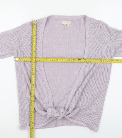 Fat Face Women’s Purple Knit Cotton Cardigan UK 8 V-Neck Tie Front