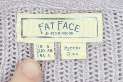 Fat Face Women’s Purple Knit Cotton Cardigan UK 8 V-Neck Tie Front