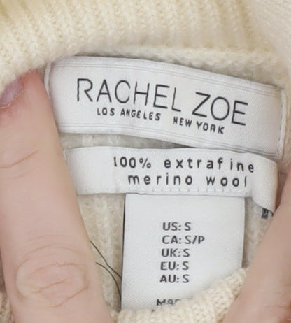 Rachel Zoe Women Ivory Small Roll Neck Merino Wool Jumper