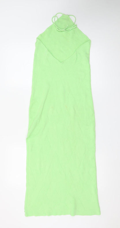 FP Beach Women's Green Halter Slip Dress Size M Knit Summer Style