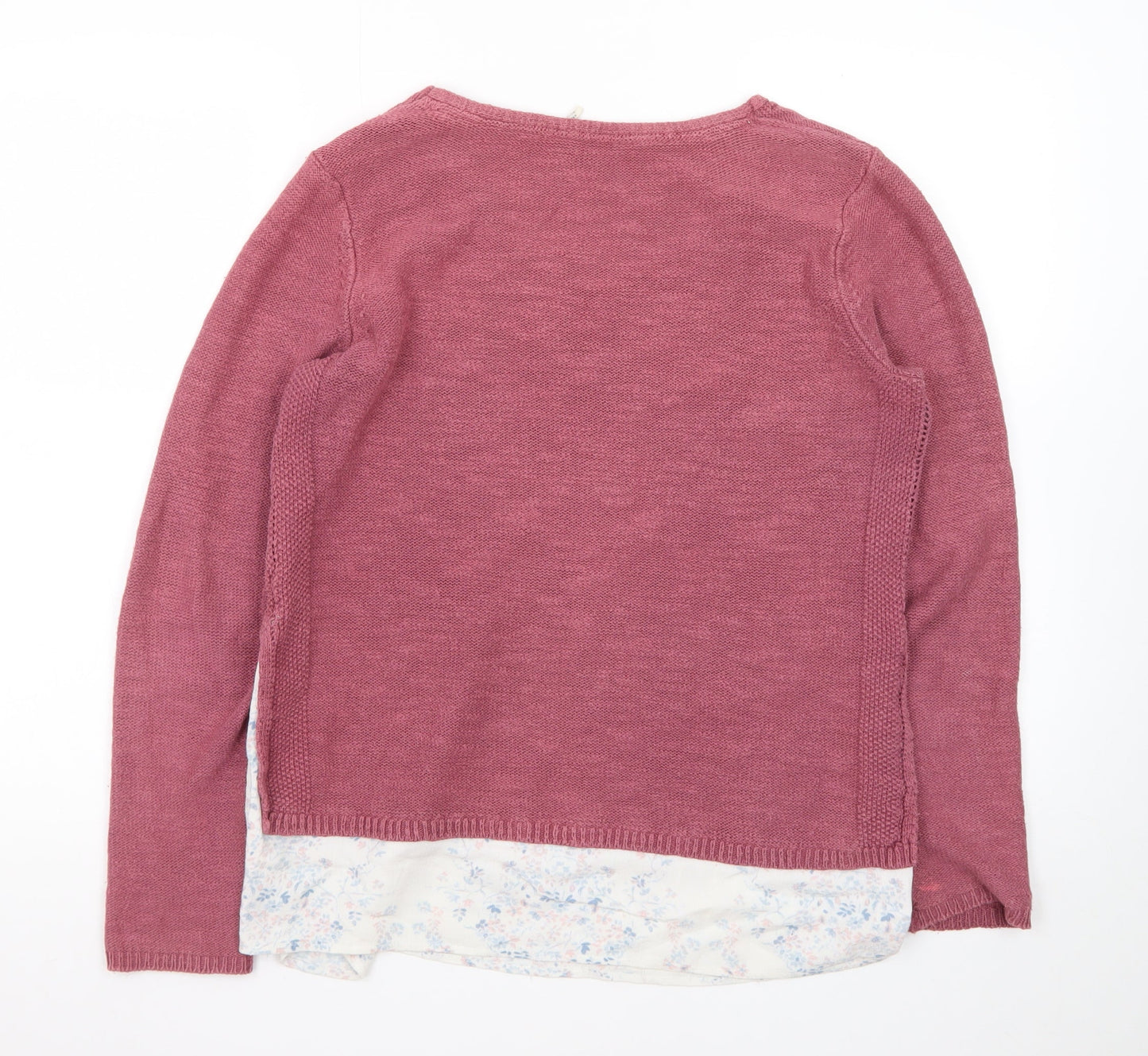 FatFace Women Pink V-Neck Cotton Linen Knit Jumper Size 10