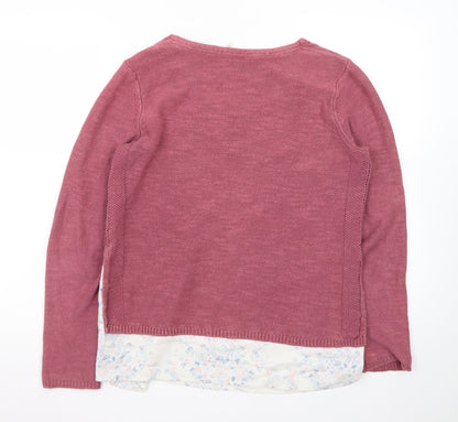 FatFace Women Pink V-Neck Cotton Linen Knit Jumper Size 10