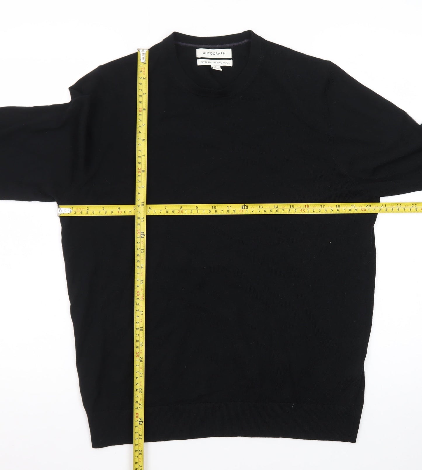 Marks and Spencer Mens Black Merino Wool Crew Neck Jumper M