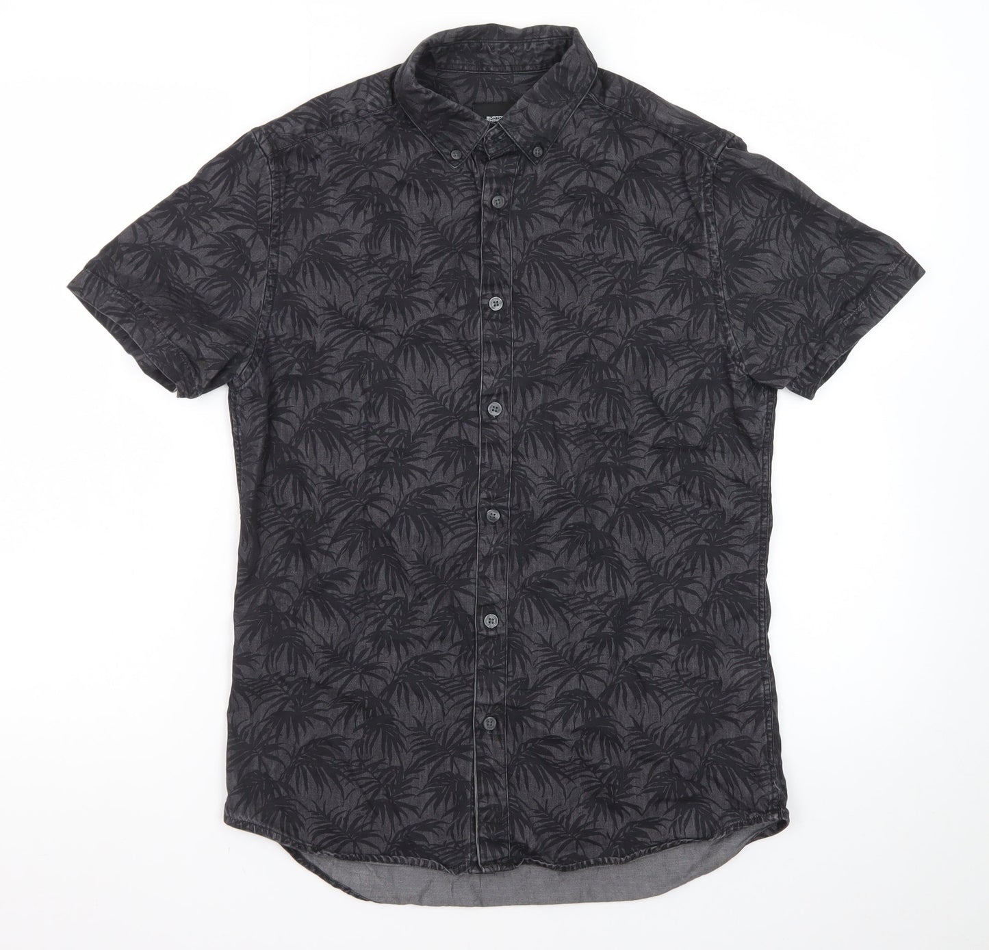 Burton Menswear London Men's Black Tropical Short Sleeve Button-Up Shirt Size S