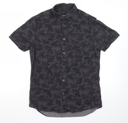 Burton Menswear London Men's Black Tropical Short Sleeve Button-Up Shirt Size S