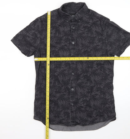 Burton Menswear London Men's Black Tropical Short Sleeve Button-Up Shirt Size S