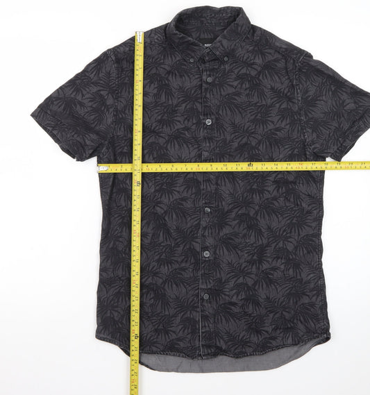 Burton Menswear London Men's Black Tropical Short Sleeve Button-Up Shirt Size S