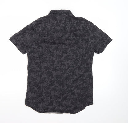 Burton Menswear London Men's Black Tropical Short Sleeve Button-Up Shirt Size S