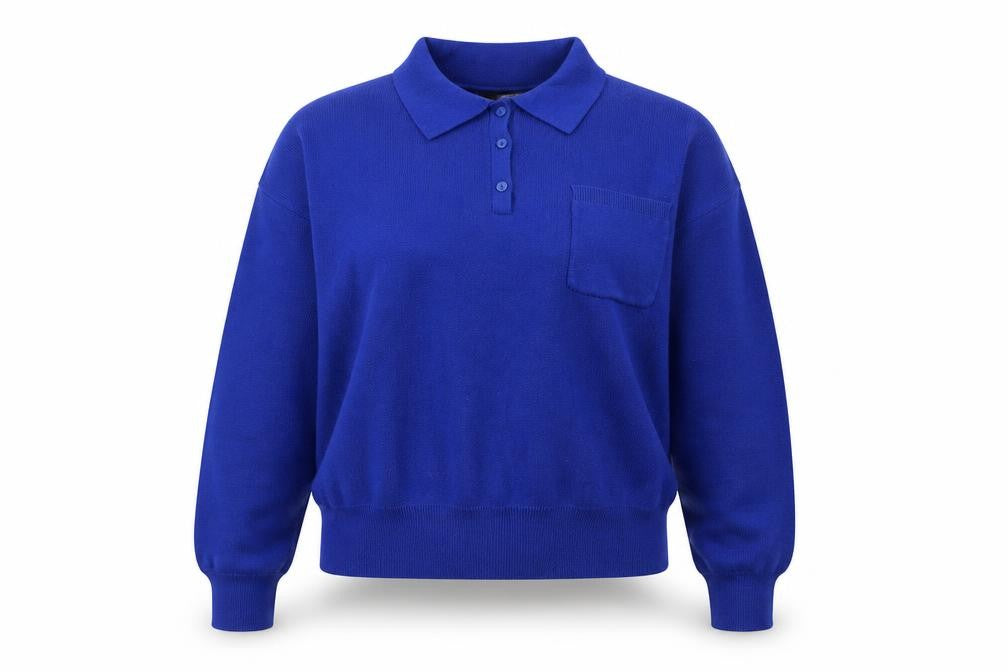 Zara Women Blue Collared Henley Knit Jumper Size 12