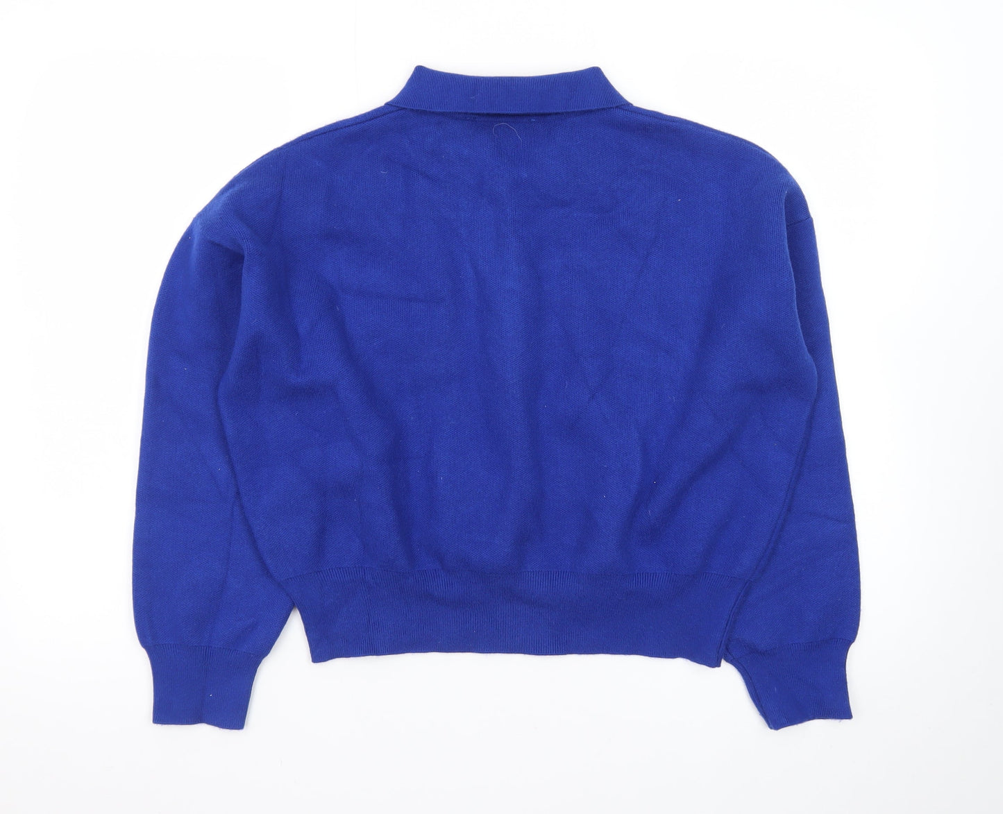 ZARA Women Blue Collared Henley Knit Jumper Size 12