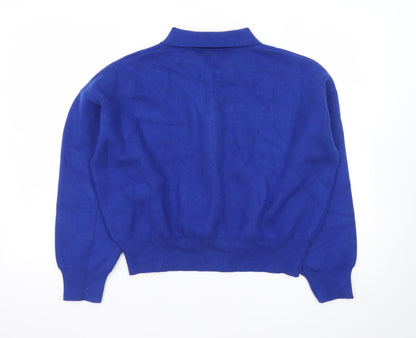 ZARA Women Blue Collared Henley Knit Jumper Size 12
