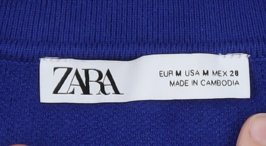 ZARA Women Blue Collared Henley Knit Jumper Size 12
