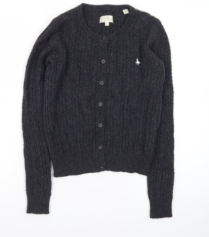 Jack Wills Womens Black Cable Knit Cardigan UK 8 Wool Blend