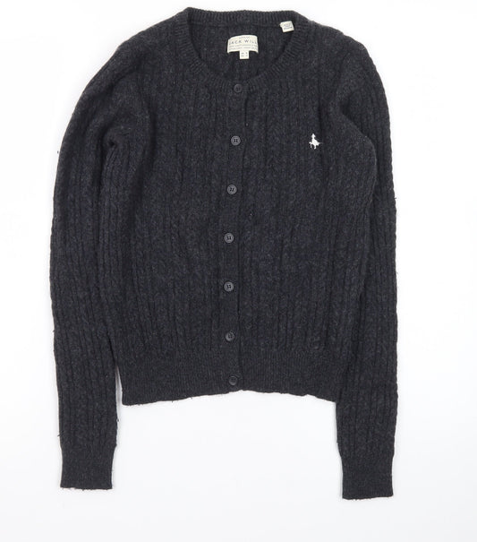 Jack Wills Womens Black Cable Knit Cardigan UK 8 Wool Blend