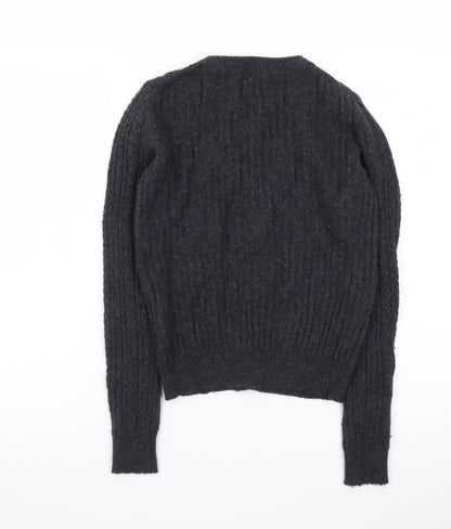 Jack Wills Womens Black Cable Knit Cardigan UK 8 Wool Blend