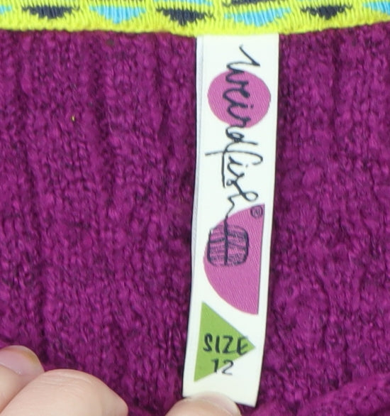 Windfish Womens Purple Wool Blend Cable Knit Cardigan Size 12