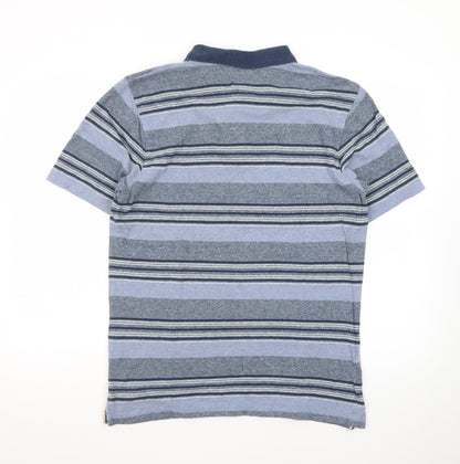Lincoln Men's Blue Striped Collared Polo Shirt Size S