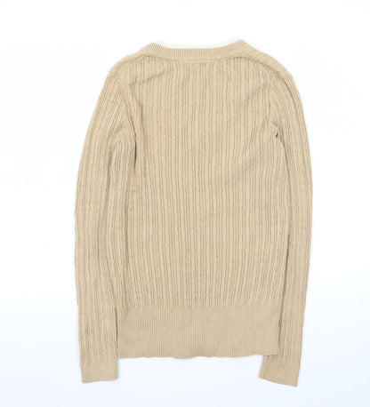 Tommy Hilfiger Womens Beige V-Neck Cable-Knit Jumper Size M