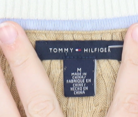 Tommy Hilfiger Womens Beige V-Neck Cable-Knit Jumper Size M