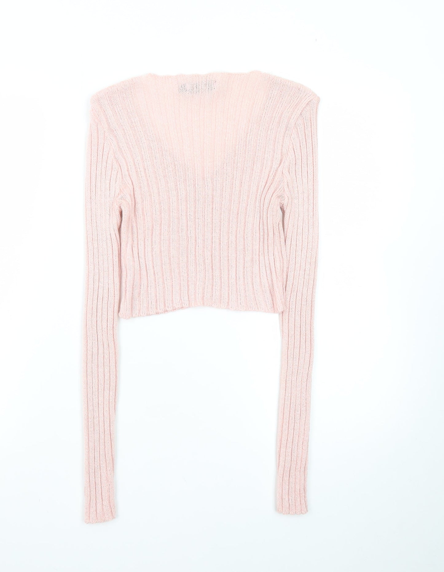 PrettyLittleThing Women Pink Ribbed V-Neck Button Cardigan Size M