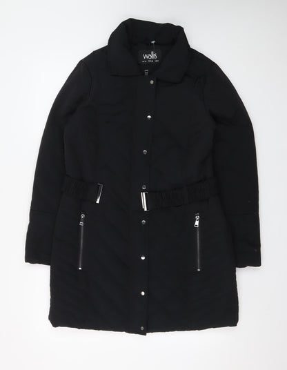 Wallis Women’s Black Quilted Belted Long Coat Size 10