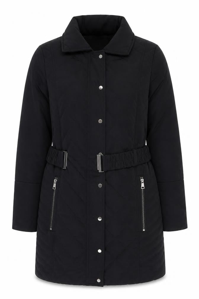 Wallis Women’s Black Quilted Belted Long Coat Size 10