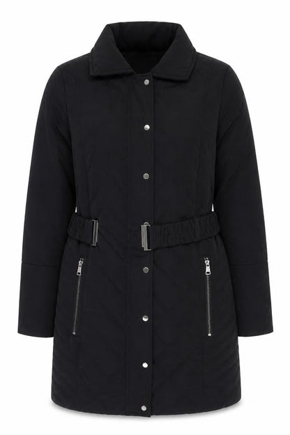 Wallis Women’s Black Quilted Belted Long Coat Size 10