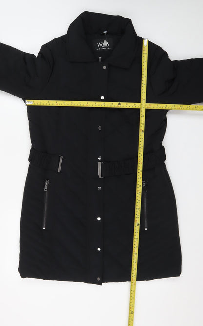 Wallis Women’s Black Quilted Belted Long Coat Size 10