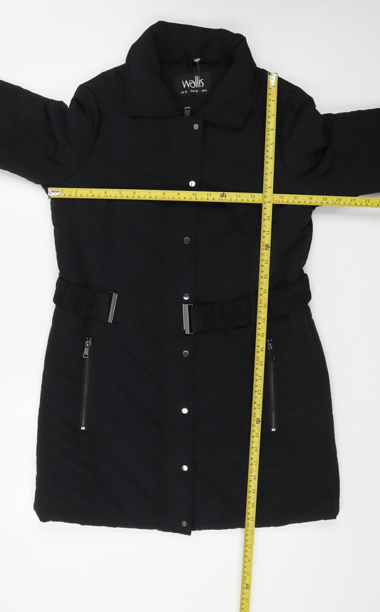 Wallis Women’s Black Quilted Belted Long Coat Size 10