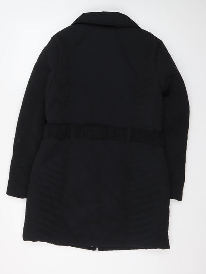Wallis Women’s Black Quilted Belted Long Coat Size 10
