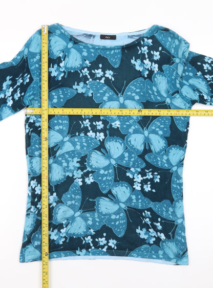 M&Co Women’s Blue Butterfly Print Viscose Pullover Jumper Size 12