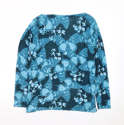 M&Co Women’s Blue Butterfly Print Viscose Pullover Jumper Size 12