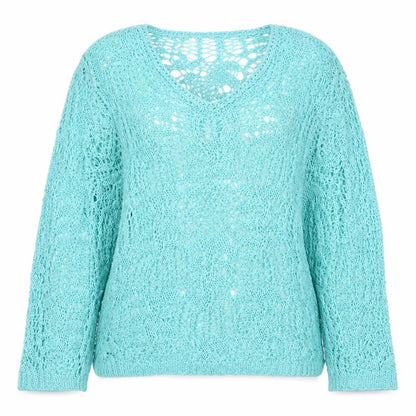 First Avenue Womens Blue L Open Knit Pullover Jumper