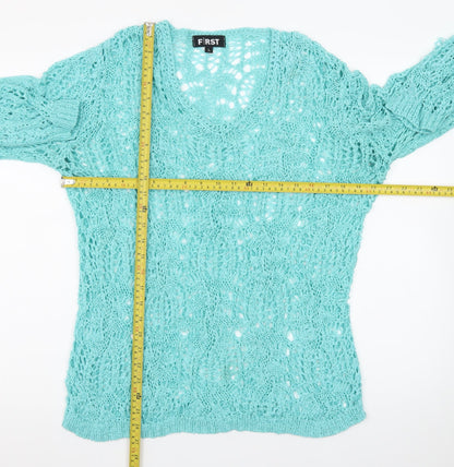 First Avenue Womens Blue L Open Knit Pullover Jumper