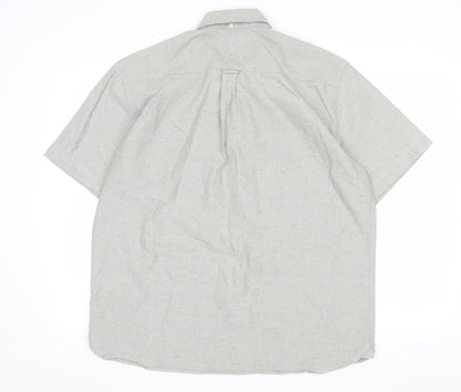 Marks and Spencer Men's Grey Short Sleeve Button-Up Oxford Shirt L
