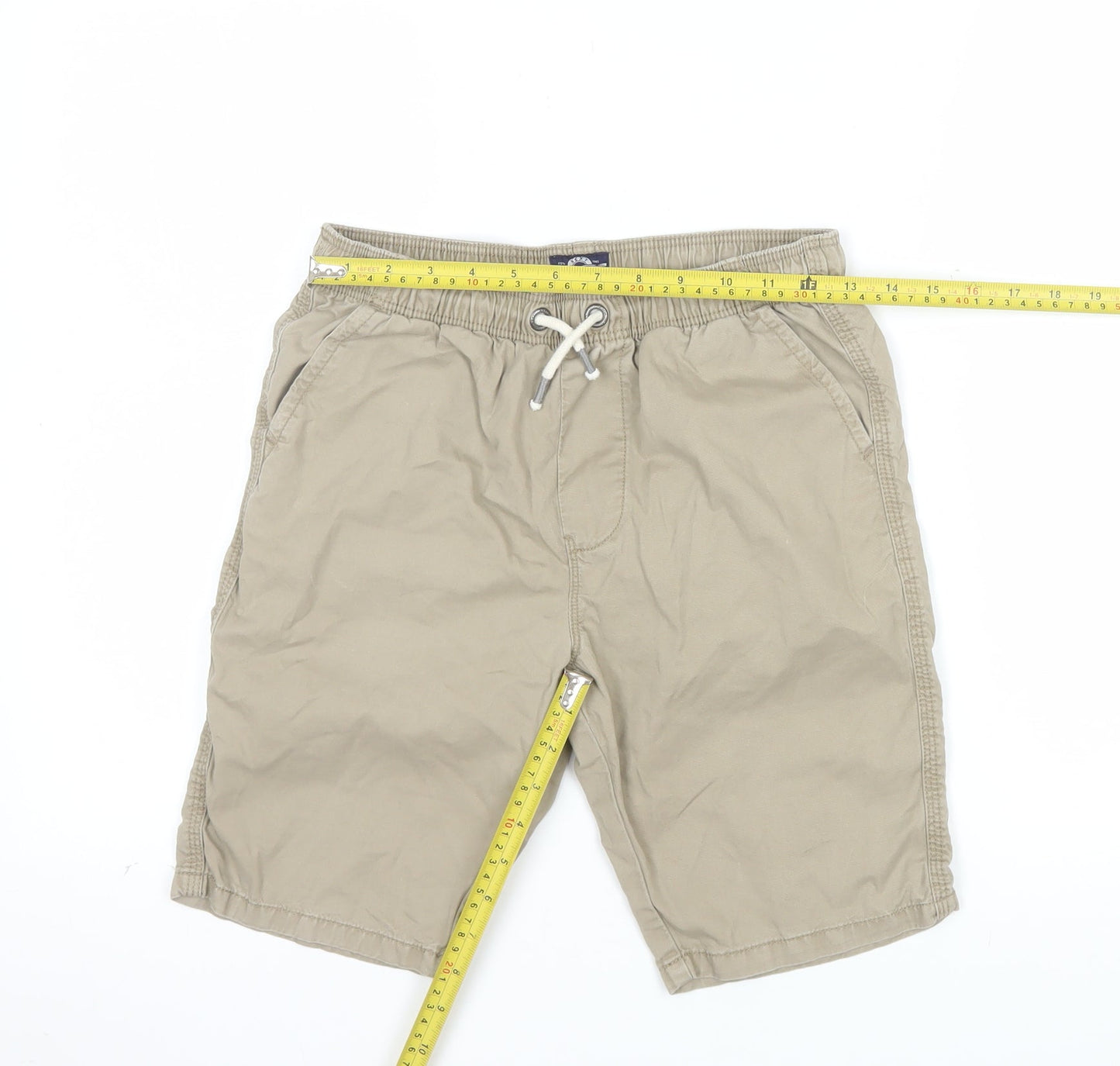 Next Boys Beige 12 Years Chino Shorts with Elastic Waist and Drawstring