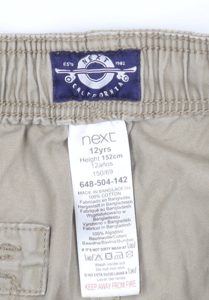 Next Boys Beige 12 Years Chino Shorts with Elastic Waist and Drawstring