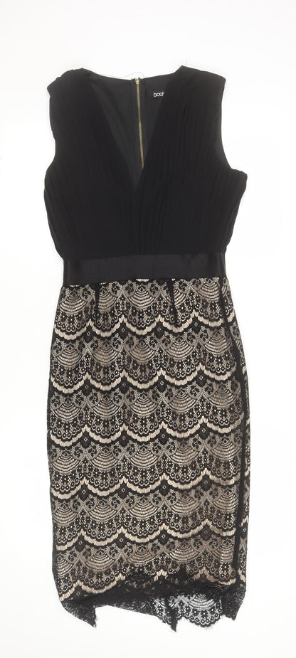 Boohoo Women’s Black Lace Bodycon Dress Size 10 Sleeveless V-Neck