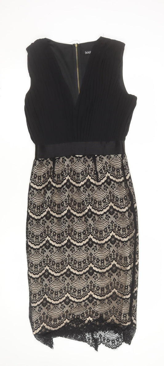 Boohoo Women’s Black Lace Bodycon Dress Size 10 Sleeveless V-Neck