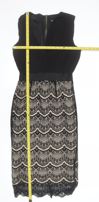 Boohoo Women’s Black Lace Bodycon Dress Size 10 Sleeveless V-Neck