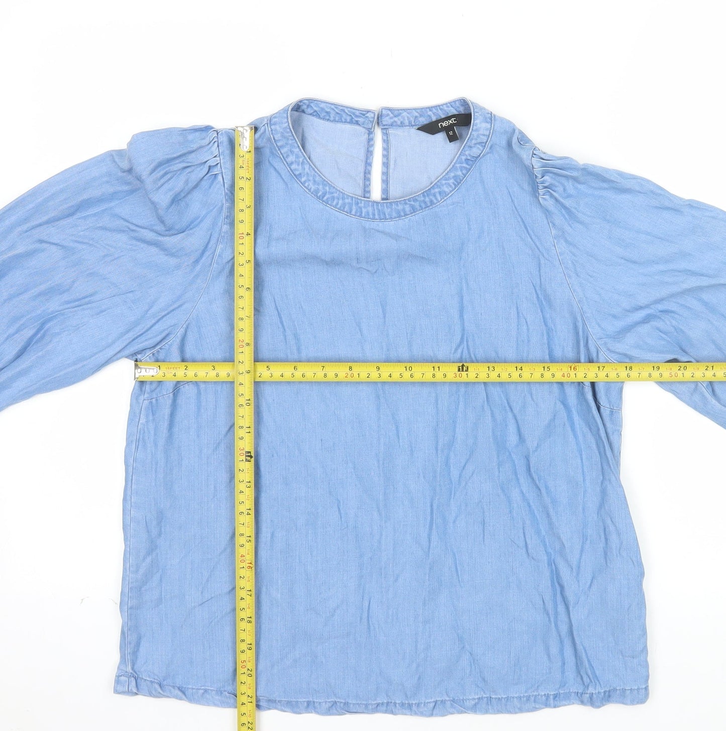 Next Women Blue Lyocell 3/4 Sleeve Tunic Blouse Size 12
