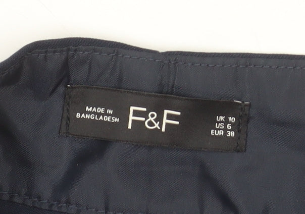 F&F Women's Blue Chino Shorts UK 10 Pleated Mid Rise