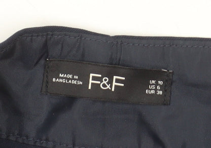 F&F Women's Blue Chino Shorts UK 10 Pleated Mid Rise
