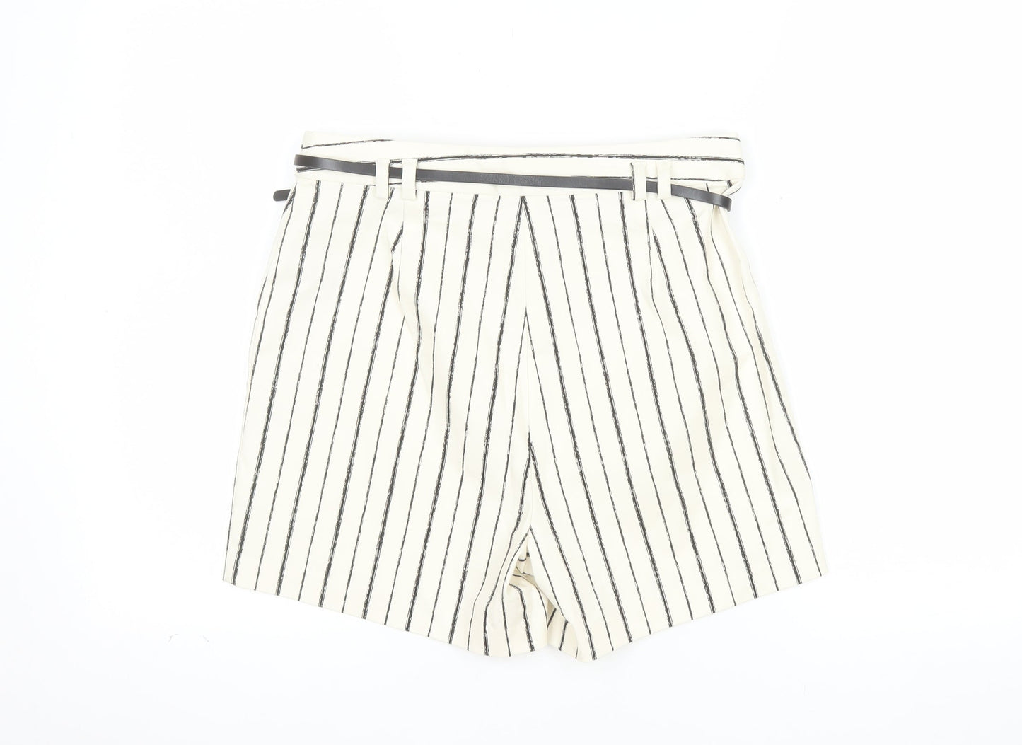 F&F Women's White Striped Chino Shorts Belted UK 10