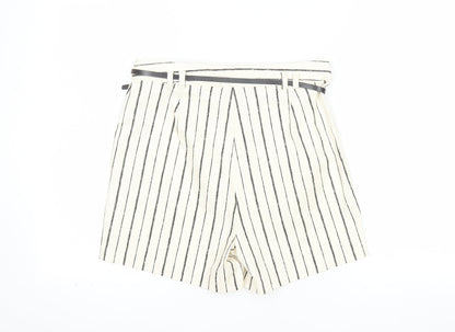 F&F Women's White Striped Chino Shorts Belted UK 10