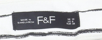 F&F Women's White Striped Chino Shorts Belted UK 10